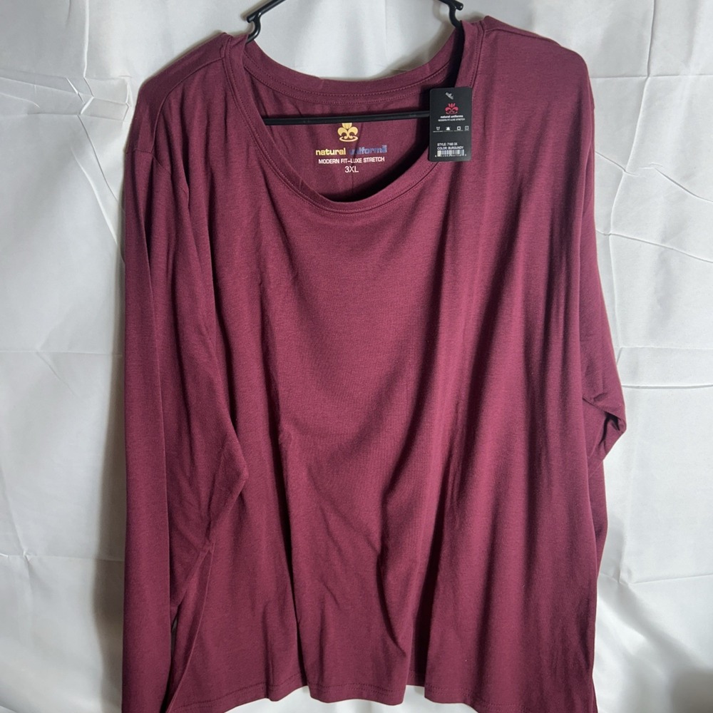 Natural Uniforms Modern Fit Luxe Stretch Size 3xl Long Sleeve Burgandy Shirt